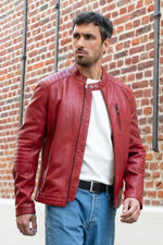 Red biker-collar leather jacket - Image n°6