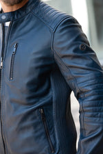 Ocean blue biker-collar leather jacket - Image n°4