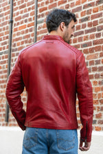 Red biker-collar leather jacket - Image n°2