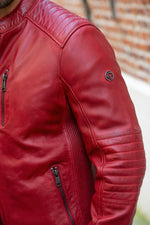 Red biker-collar leather jacket - Image n°5