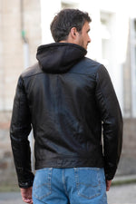 Premium black sheepskin jacket with a removable hood for any season. - Image n°3