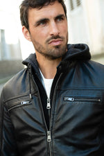 Premium black sheepskin jacket with a removable hood for any season. - Image n°4