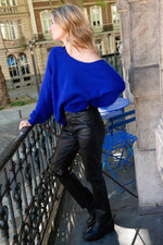 Women's black leather trousers with zip pockets - Image n°7
