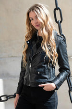 The PARIS BLACK: a slim black lambskin perfecto with rock edge. - Image n°8