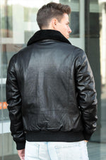 Sheepskin aviator jacket with removable wool collar and regular fit. - Image n°2