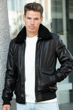 Sheepskin aviator jacket with removable wool collar and regular fit. - Image n°6