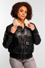 Black washed-lamb leather aviator with detachable shearling collar. - Image n°1
