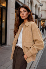 Schott NYC's beige suede jacket in goatskin, oversized aviator style. - Image n°1
