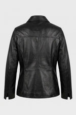 Black leather button-up jacket with shirt collar - Image n°2