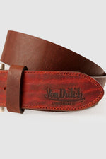 Brown leather belt with embossed Von Dutch logo - Image n°2
