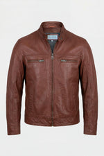 Mocha-colored biker-collar leather jacket - Image n°1