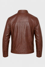 Mocha-colored biker-collar leather jacket - Image n°2