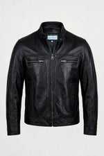 Black leather biker-collar jacket - Image n°1