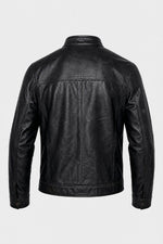 Black leather biker-collar jacket - Image n°2