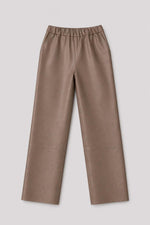 Taupe leather trousers with elasticated waistband - Image n°4