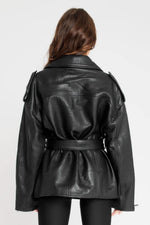 Trendy oversized black leather jacket for women - Image n°2