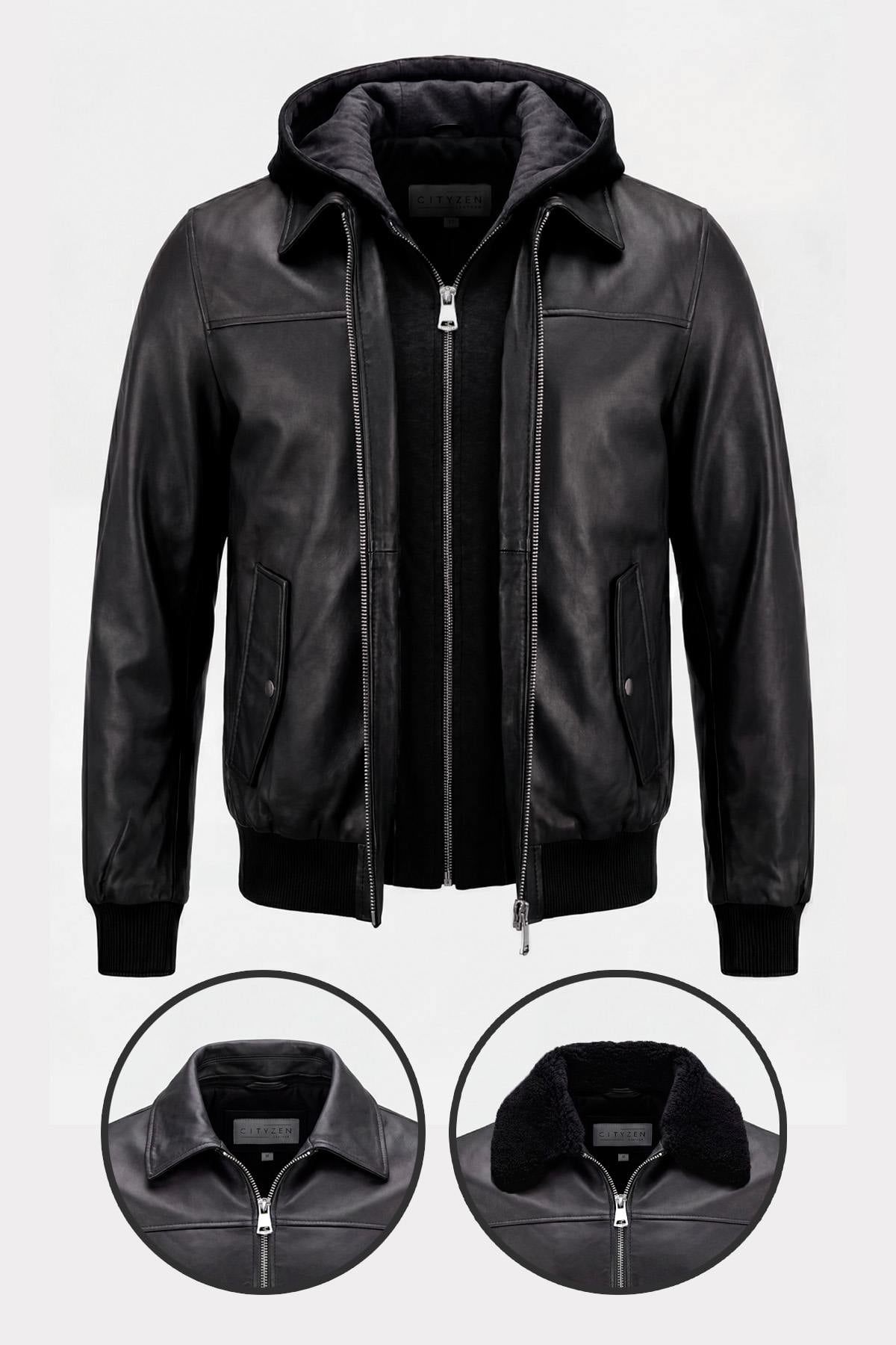 Versatile 3-in-1 black leather jacket - Image n°1