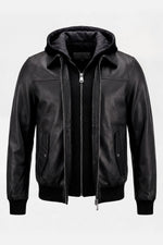 Versatile 3-in-1 black leather jacket - Image n°3