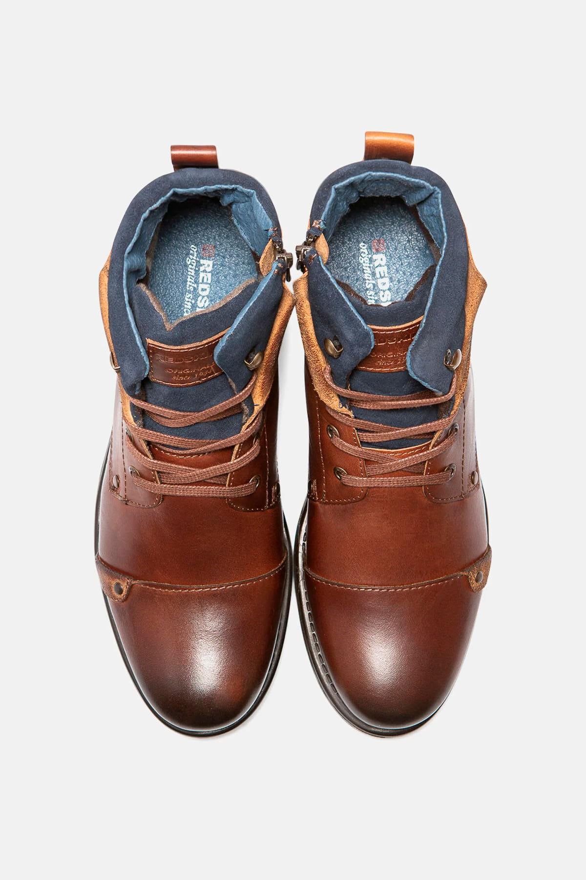 Men's brown and navy blue leather boots - Image n°4