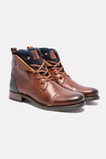 Men's brown and navy blue leather boots - Image n°1