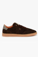 Chestnut and grey suede low-top sneakers - Image n°1