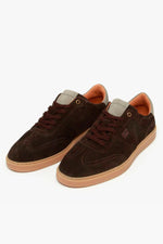 Chestnut and grey suede low-top sneakers - Image n°2