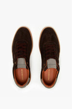 Chestnut and grey suede low-top sneakers - Image n°3