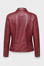 Women's dark pink leather biker-collar jacket - Image n°10