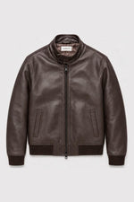 Brown leather jacket with a quilted lining - Image n°2
