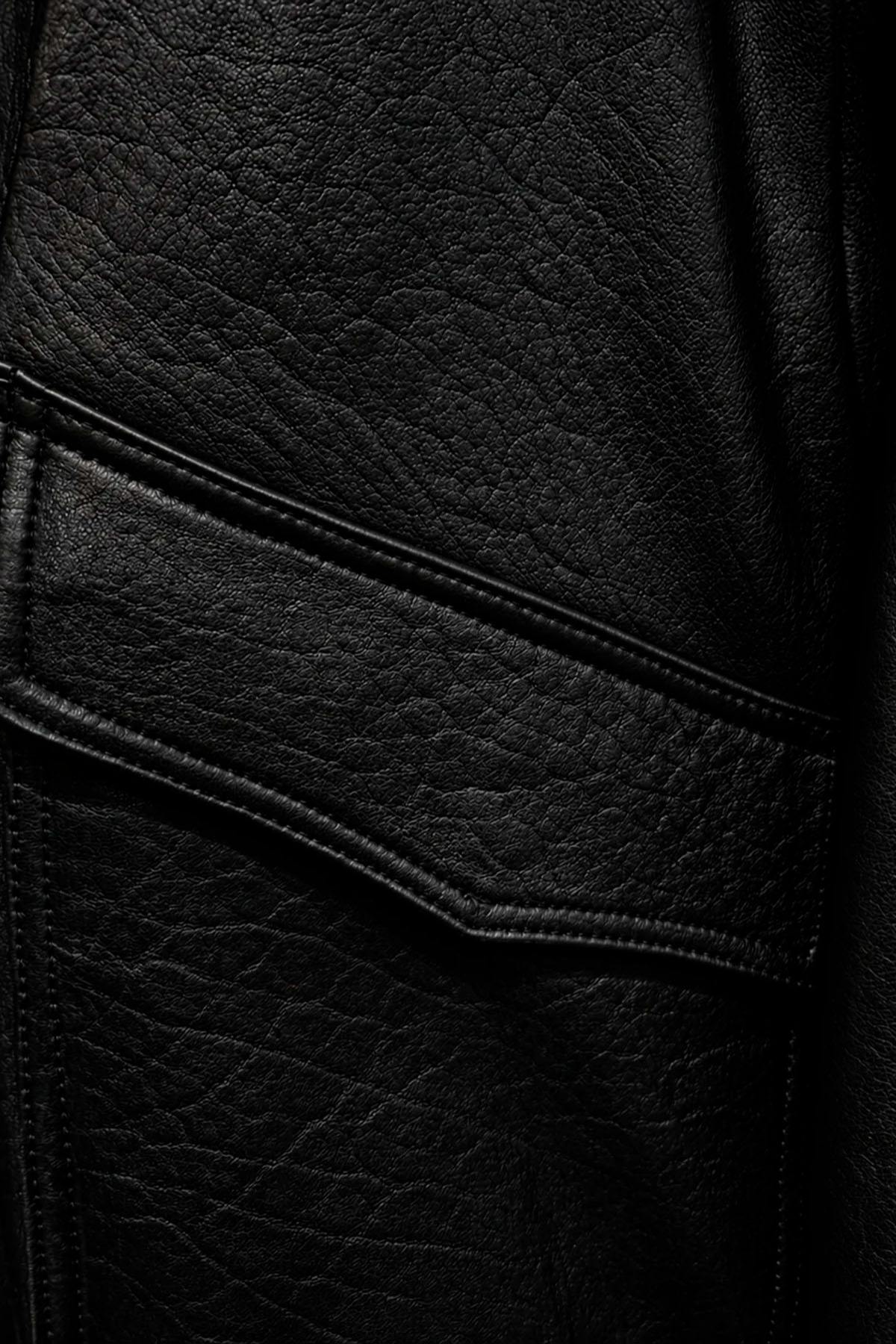Oversized black leather jacket with detachable sleeves - Image n°5