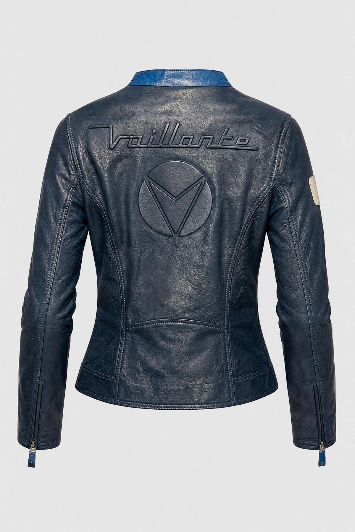 Women's royal blue vintage-look leather jacket – Michel Vaillant - Image n°2
