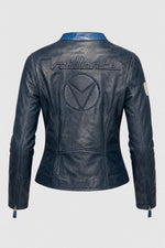 Women's royal blue vintage-look leather jacket – Michel Vaillant - Image n°2