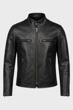 Buco J-100R leather jacket - black Napa, clean café racer lines - Image n°1