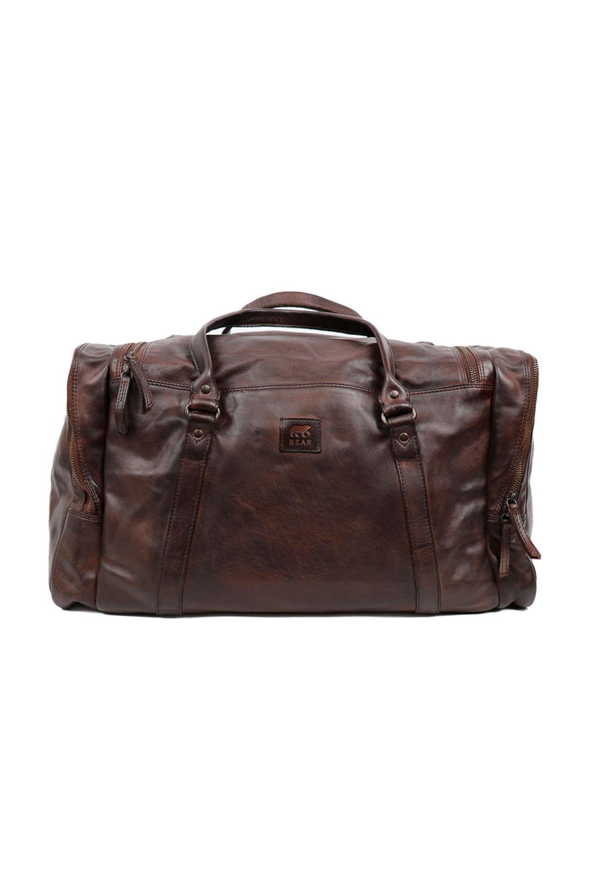 Spacious brown leather travel bag - Image n°2