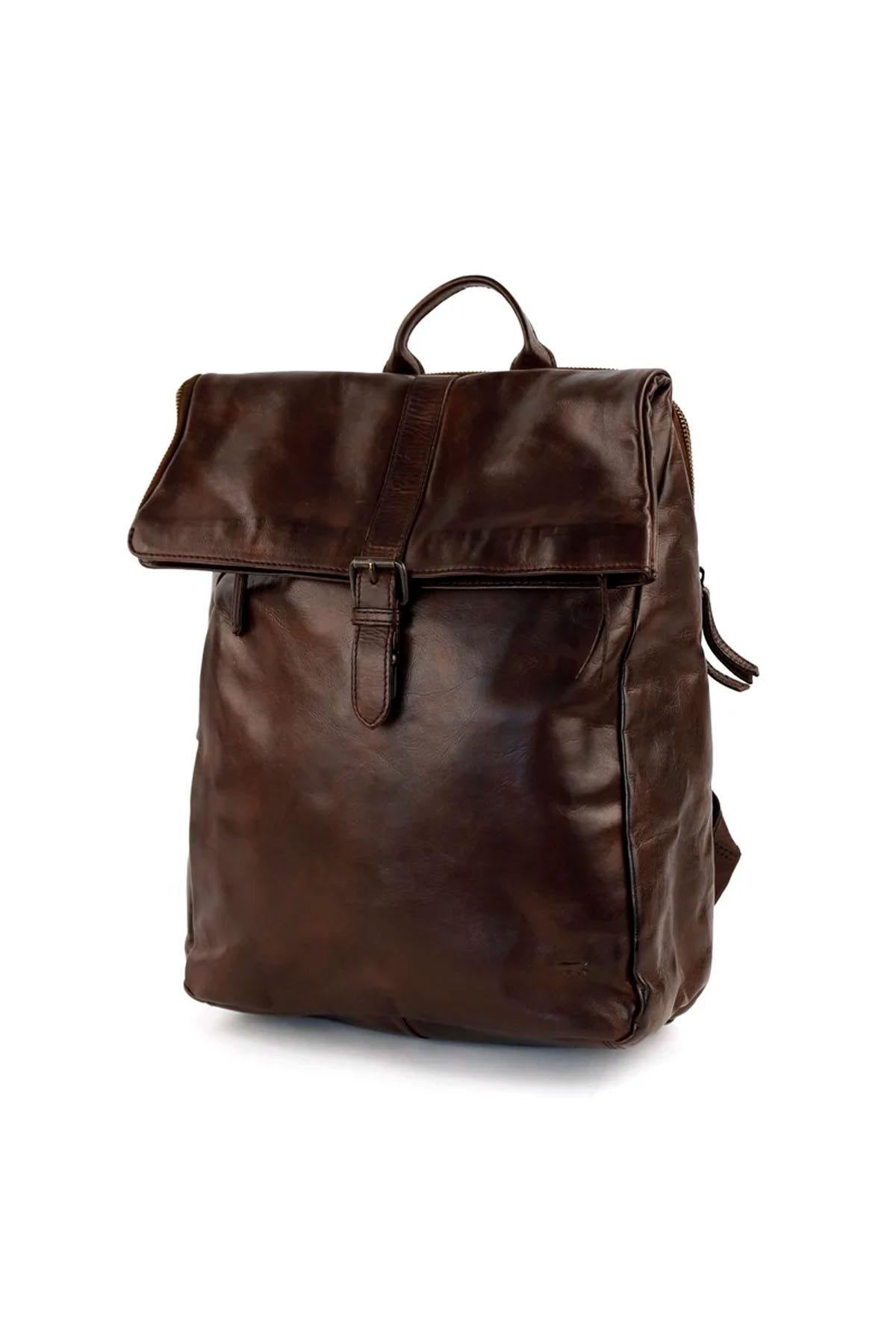 Vintage brown leather backpack - Image n°1