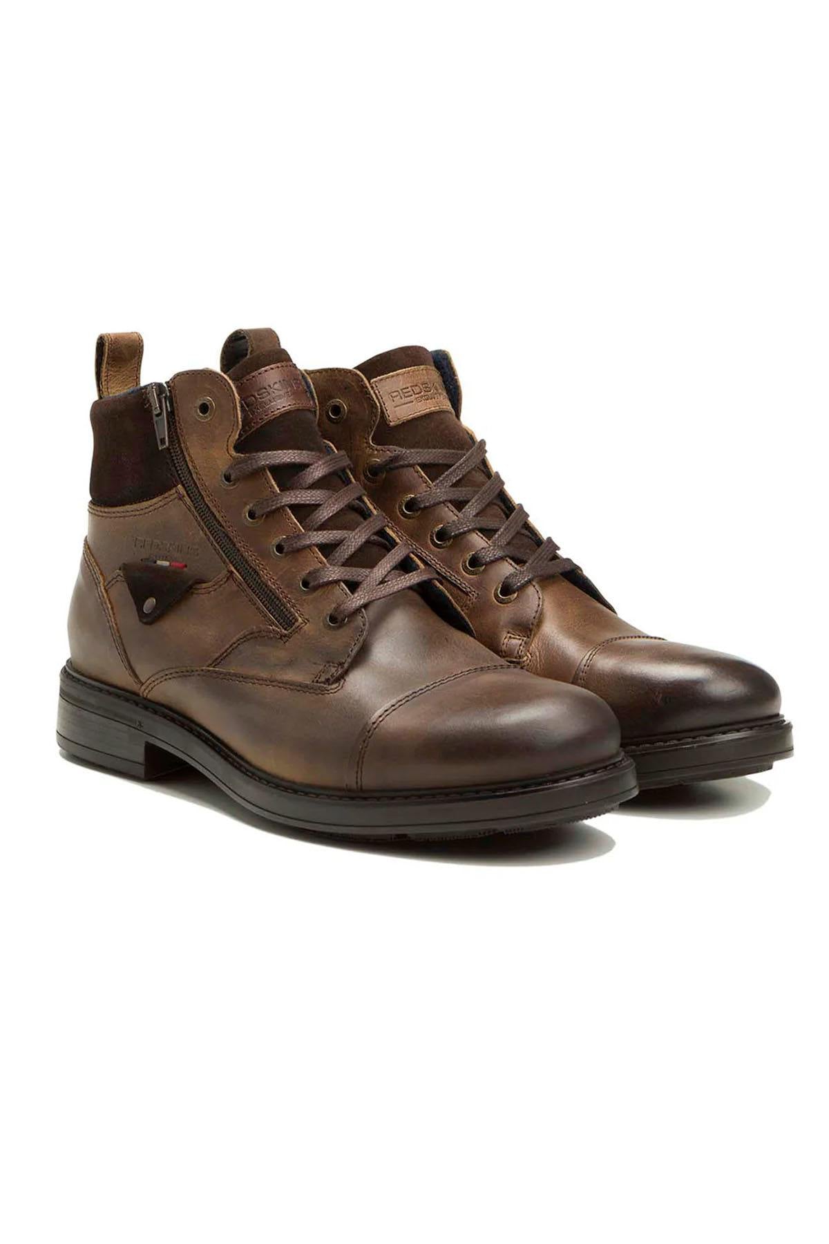 Chestnut leather ankle boots with side snap fastening - Image n°1