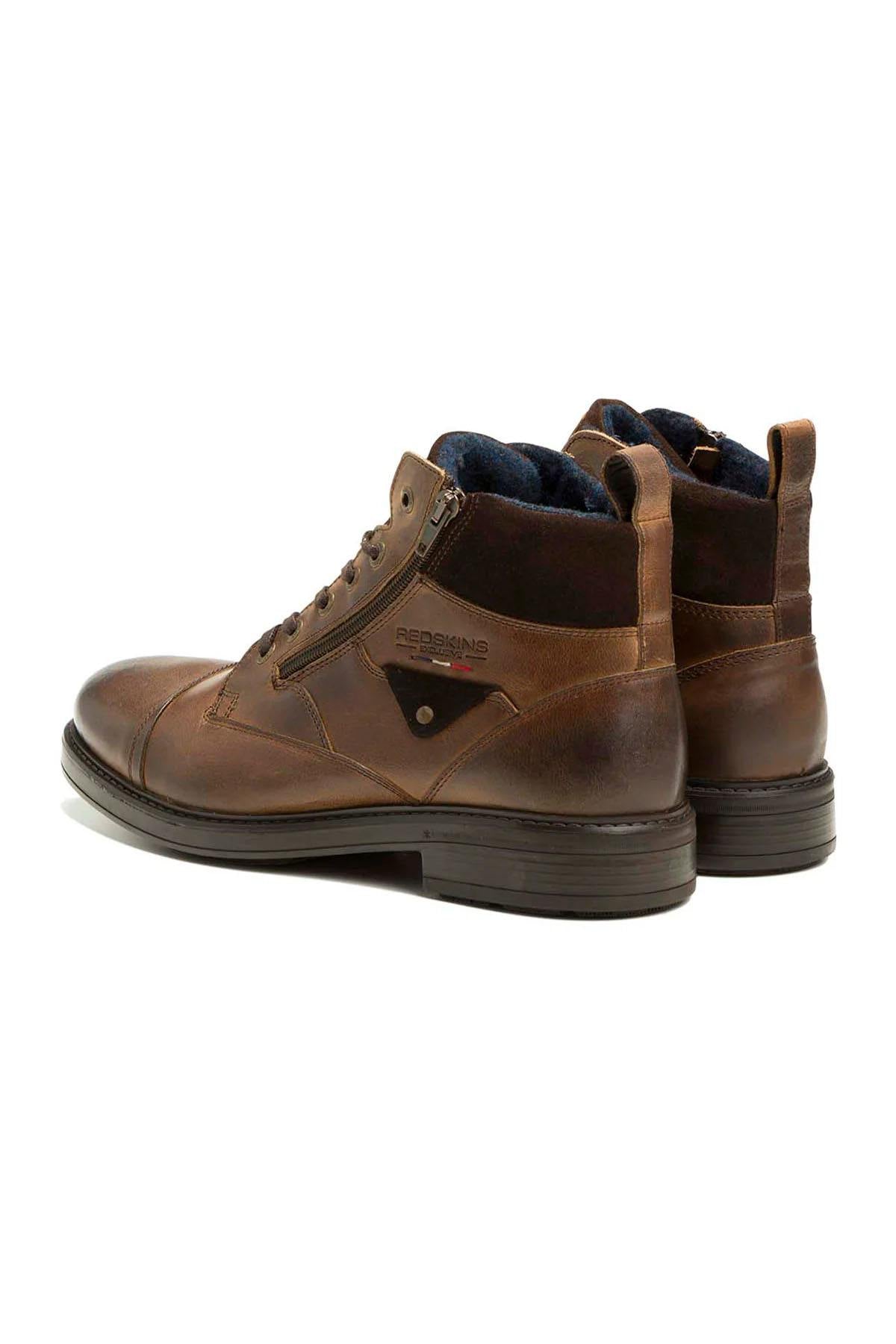 Chestnut leather ankle boots with side snap fastening - Image n°2