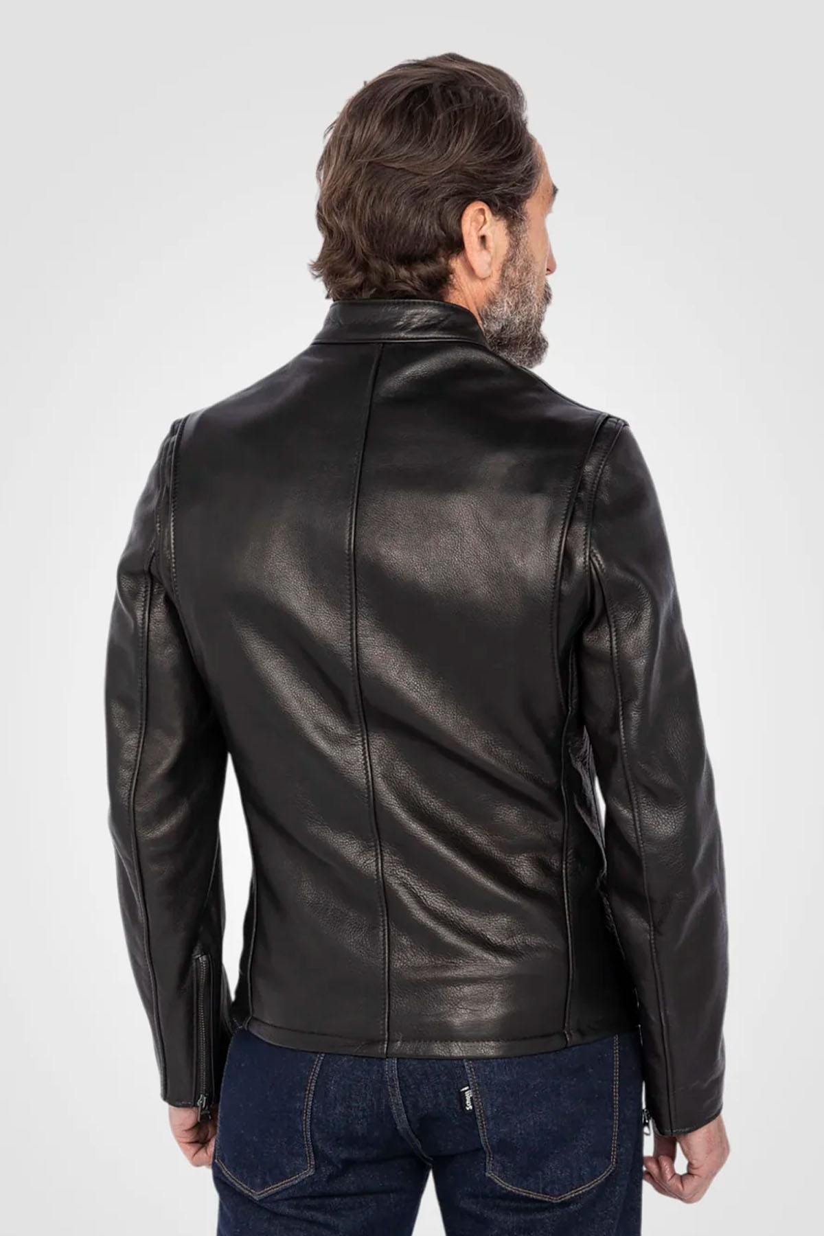Black cowhide café racer jacket – Made in USA - Image n°3