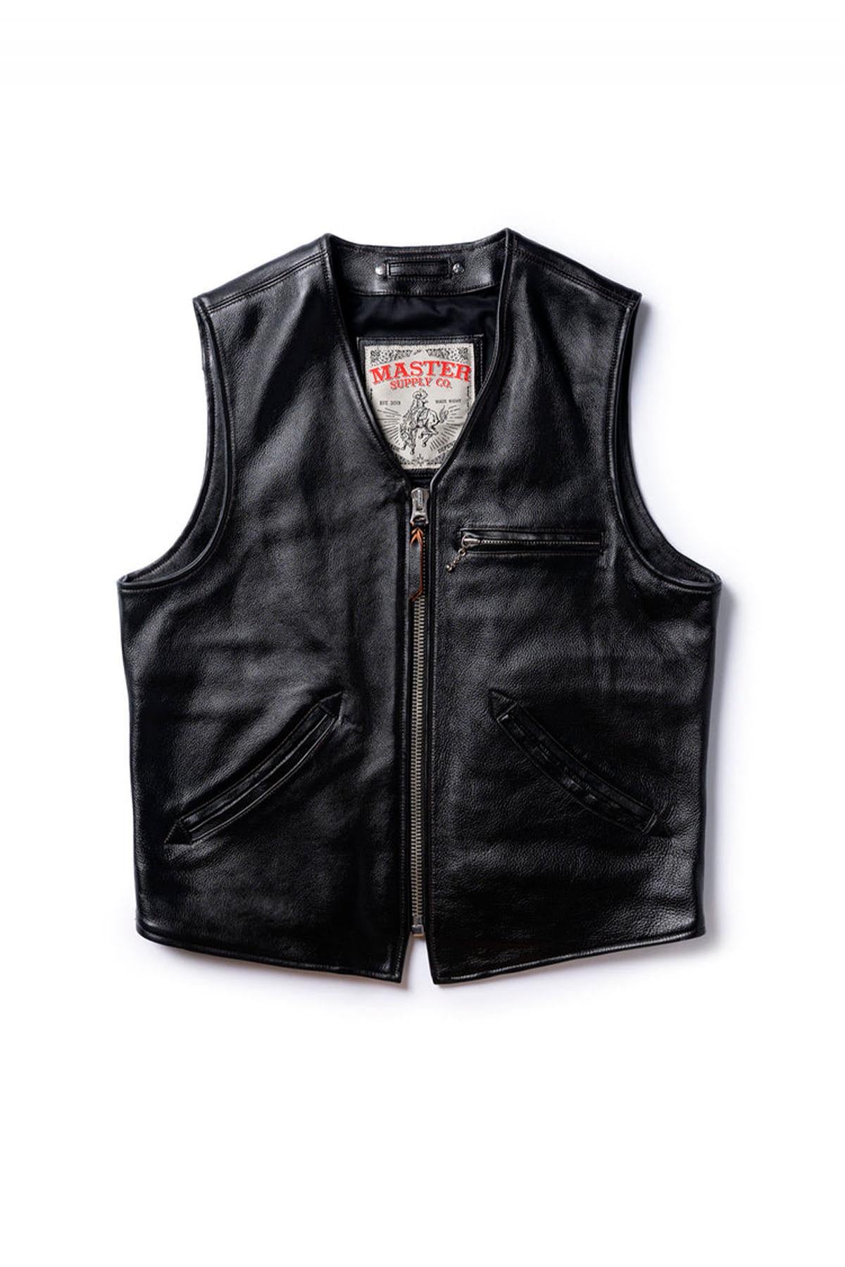 Men's black cowhide leather vest - Image n°5