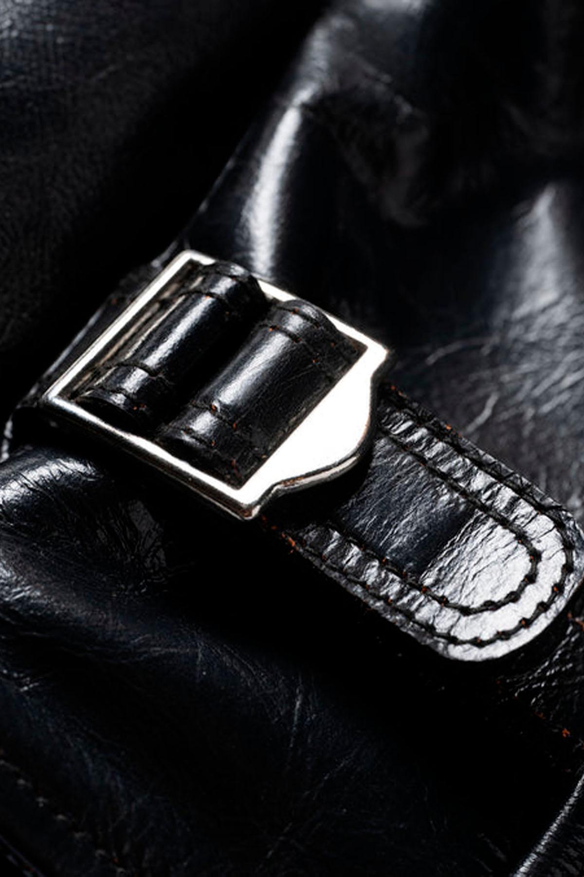Glossy black leather jacket with a shirt collar - Image n°12
