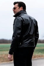 Glossy black leather jacket with a shirt collar - Image n°2