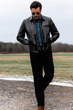 Glossy black leather jacket with a shirt collar - Image n°3