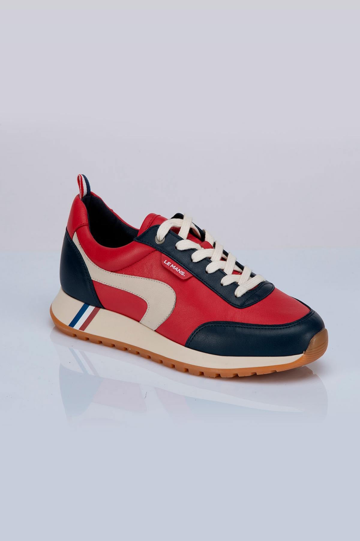 Dark red leather racing sneakers - Image n°2