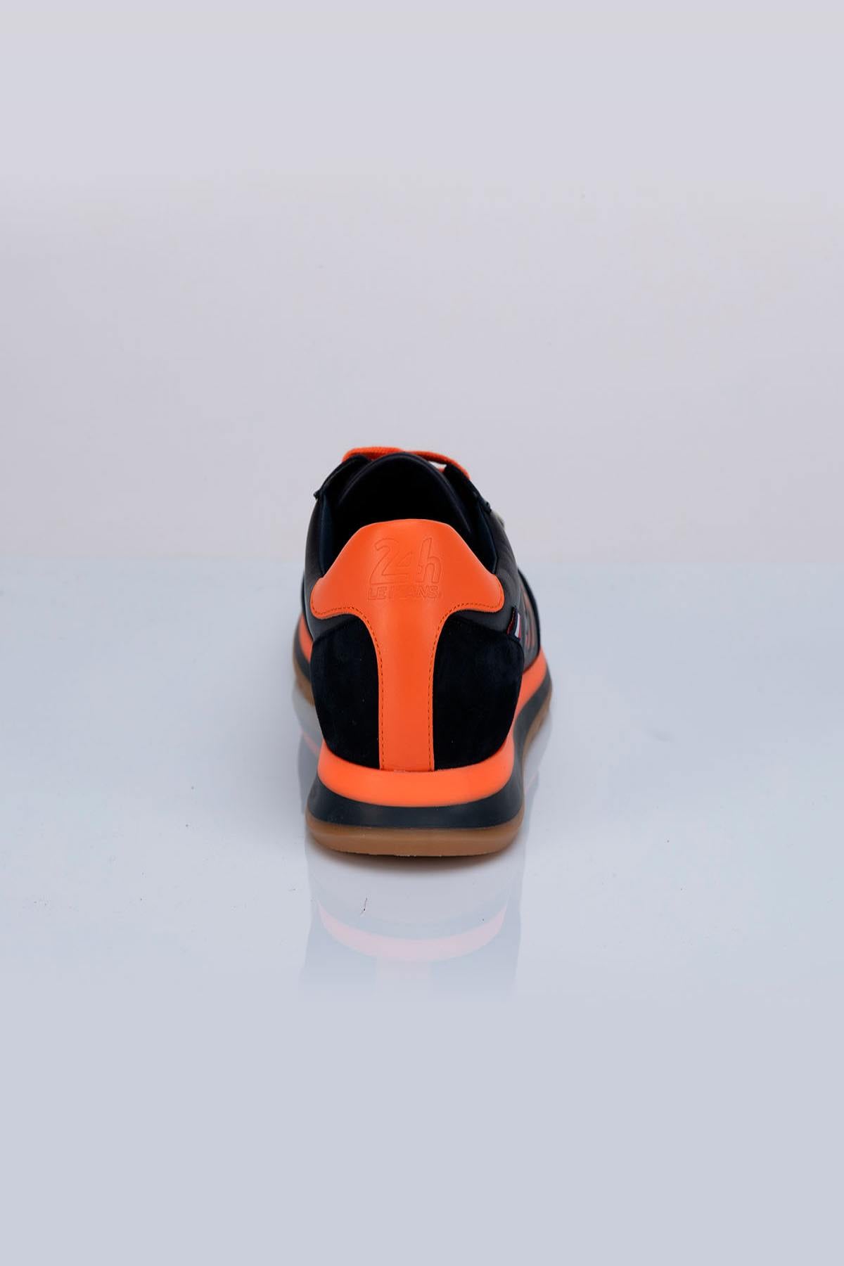 Blue and orange leather racing-style sneakers - Image n°4