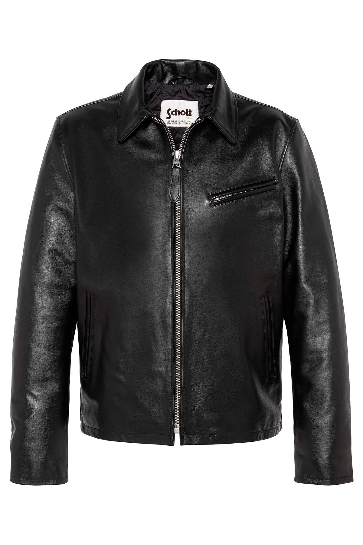 Black cowhide leather jacket, shirt collar - Image n°3