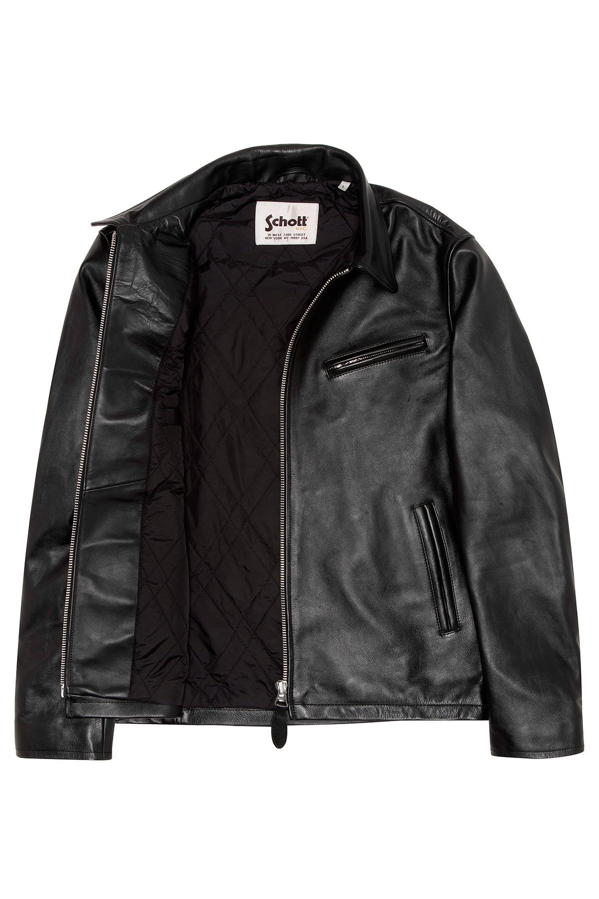 Black cowhide leather jacket, shirt collar - Image n°4