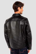 Black cowhide leather jacket, shirt collar - Image n°2