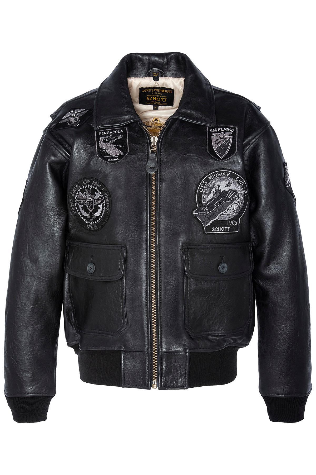 Black leather pilot jacket with patches and premium lining - Image n°6