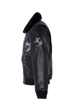 Black leather pilot jacket with patches and premium lining - Image n°4