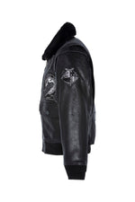 Black leather pilot jacket with patches and premium lining - Image n°4